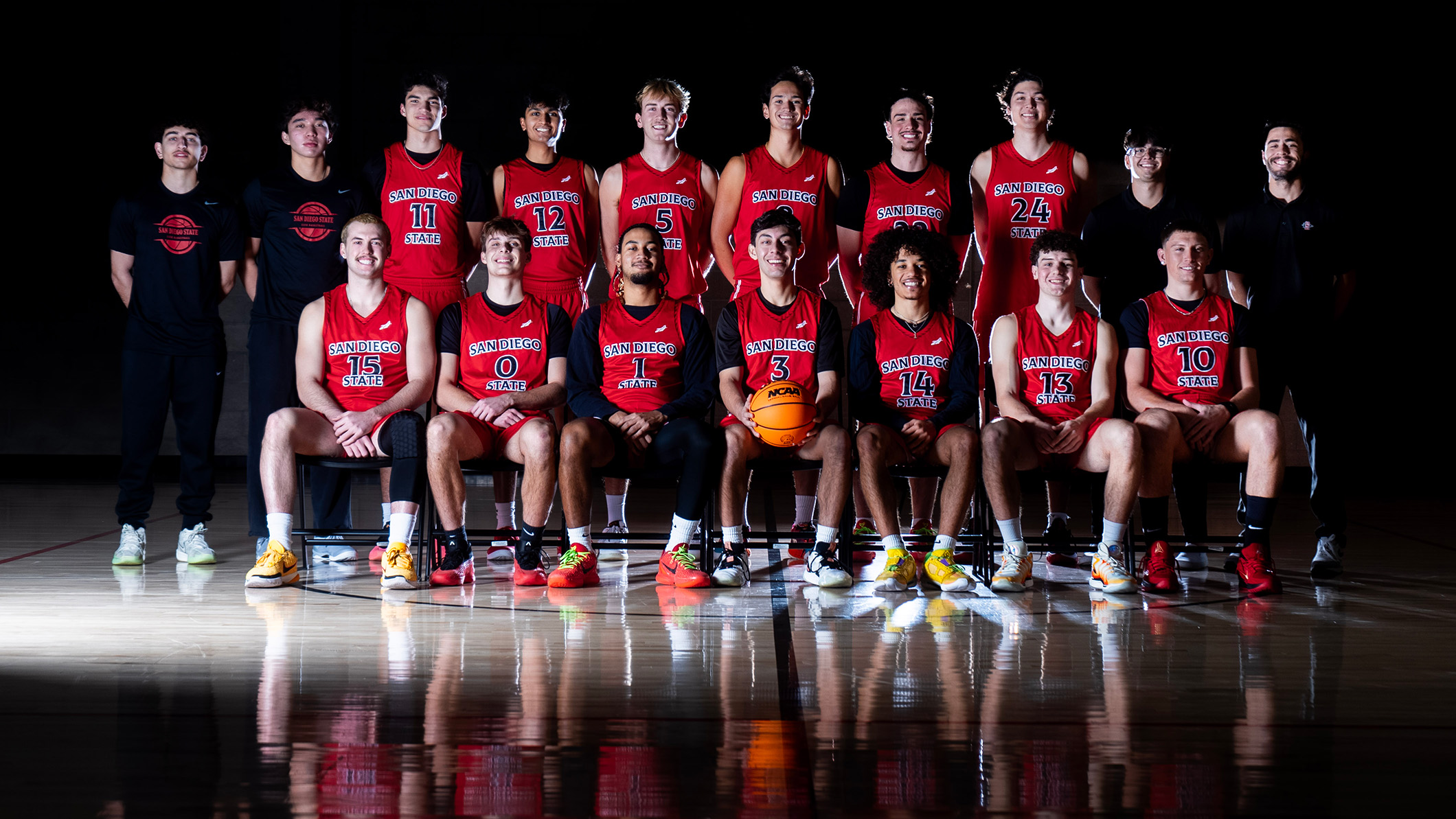 Members of the 2025-26 men's basketball club; see footnote for identifications. (Photo: David Valladolid)